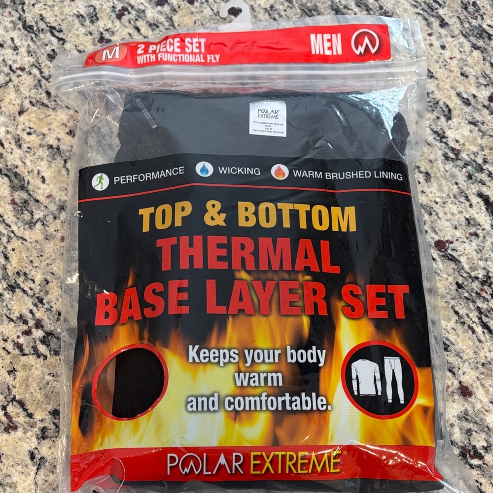 Polar Extreme Black Thermal Base Layer Top & Bottom Set